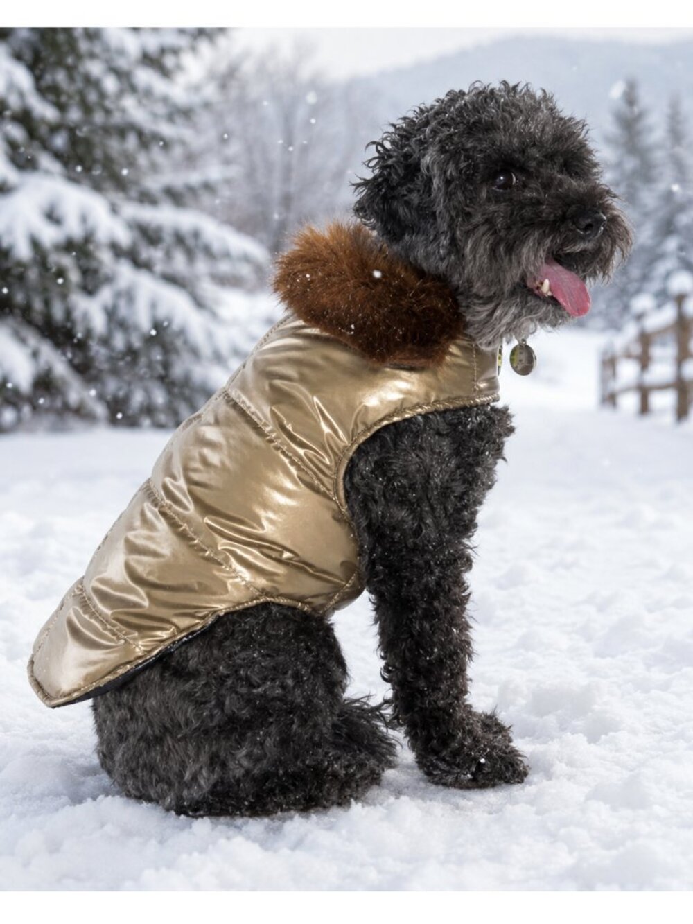 Aspen Quilted Gold Puffer Coat with Faux Fur Collar Up Country Sizes 10, 12 & 14